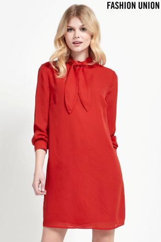 Fashion Union Tie Neck Shift Dress